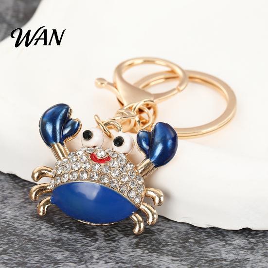 Zinc Alloy Keychain Charm Pendant Sparkling Rhinestones Inlaid Crab Design Key Anti-oxidation Holder with Lobster Clasp Lightweight Car Bag Accessory