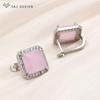 Fashion Square Pink Crystal Drop Earrings For Women Trendy Jewelry Rose Gold Color Wax Inlay Cubic Zirconia Eardrop