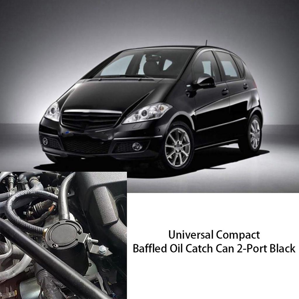 Baffled Oil Catch Can Compatto in Lega di Alluminio Universale a 2 Porte Nero