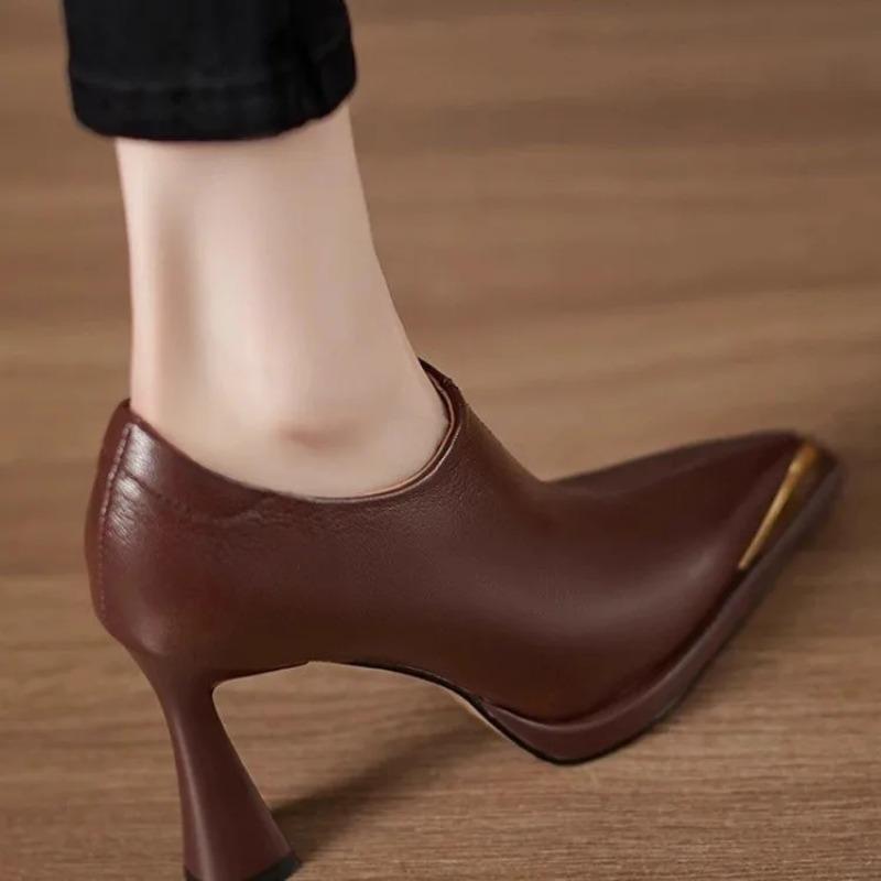 Damskie Buty na Wysokim Obcasie Luksusowa Skóra Szpiczaste Pojedyncze Buty Modne Eleganckie Szpilki z Bocznym Zamkiem Głębokie Wycięcie Wysokie Obcasy dla Pań