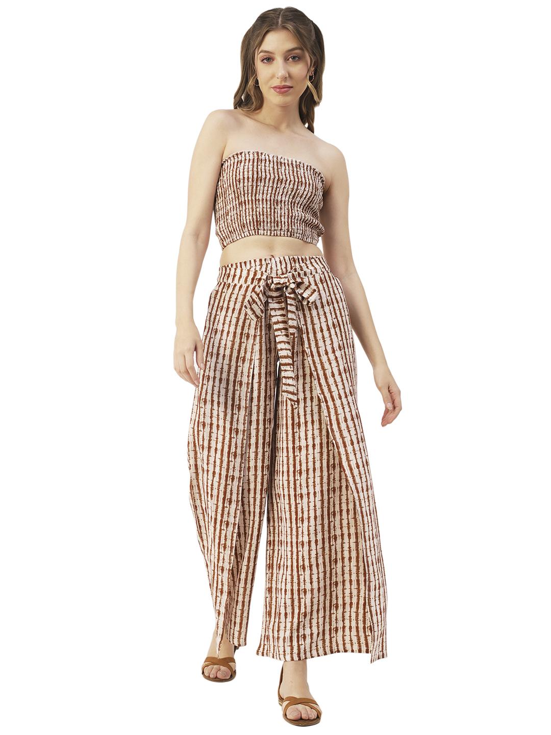 

Moomaya Жіночий літній комплект Coord, укорочений топ із 2 предметів із принтом і палаццо, курорт XS білий