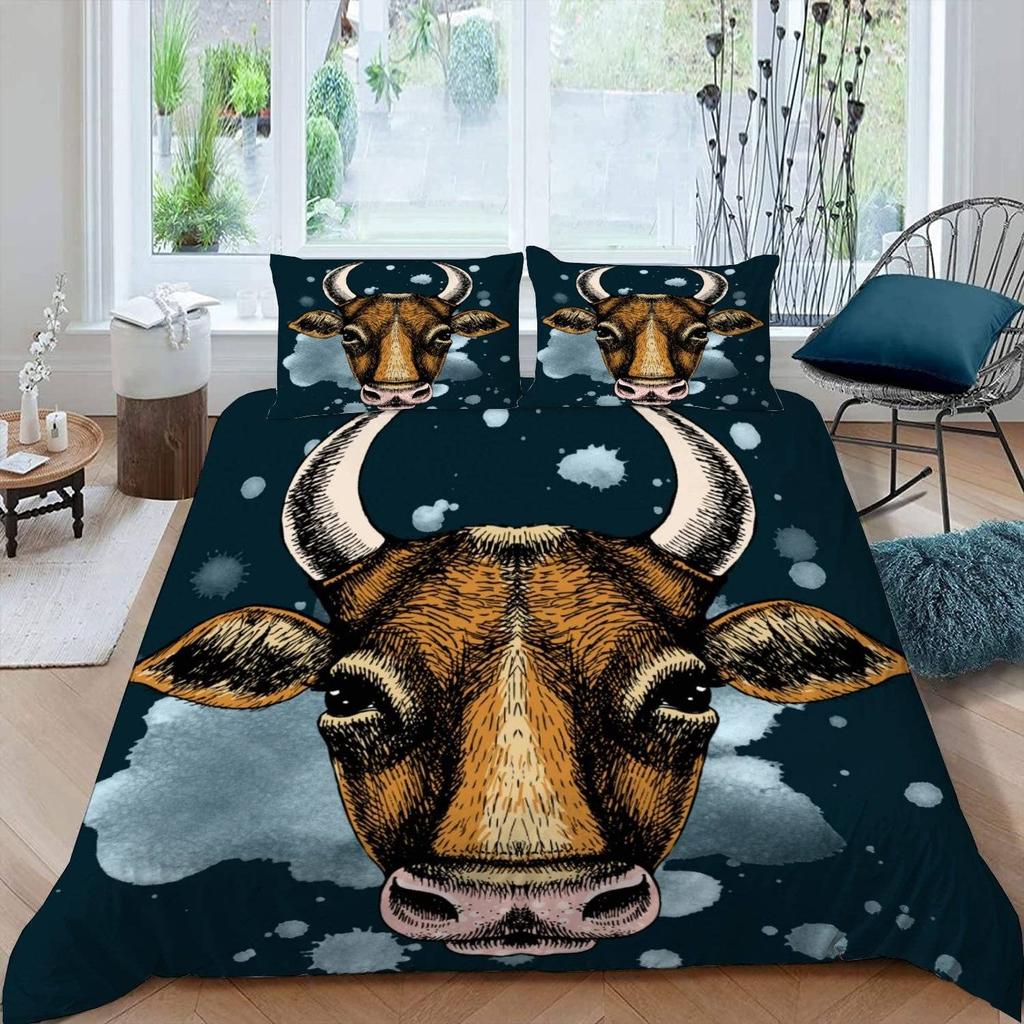 Kuh Bettbezug Set Twin King Size Liebliches Bauernhaus Tier Bettwäsche Set Mikrofaser Bettdeckenbezug Für Teenager Erwachsene Zimmerdeko
