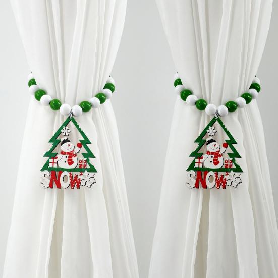 1 Pair Xmas Charm Curtain Tiebacks Wooden Bead Christmas Curtain Ties Beaded Curtain Holdbacks for Drapes Living Room Bedroom Nursery Decor