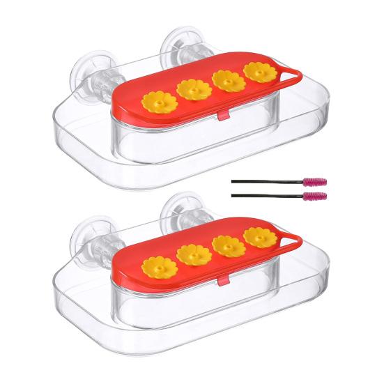 Window Hummingbird Feeder Strong Suction Cup Hummingbird Feeder with 4 Feeding Ports Plastic Birds Water Station Tray