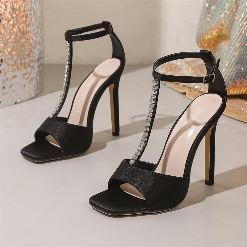 Eilyken Buckle Strap High Heels Sandals Fashion Rhinestone Lace Narrow Band Women Party Female Dance Shoes