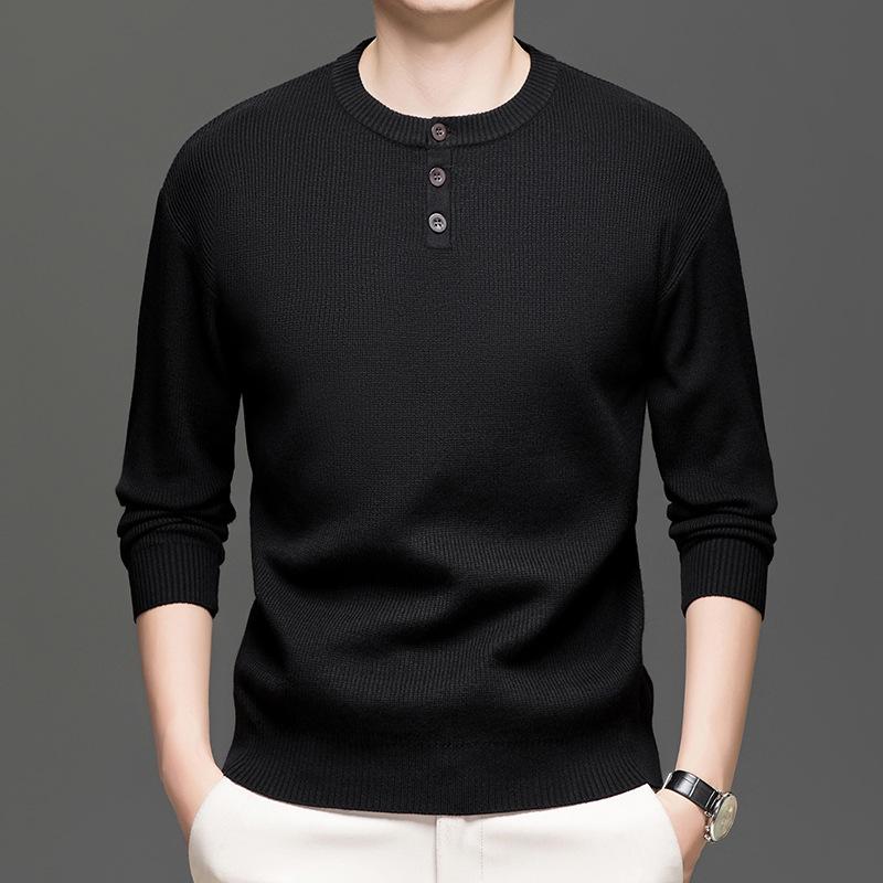 Men's Retro Round Neck Button Knit Sweater – Casual, Warm, and Versatile for Autumn/Winter