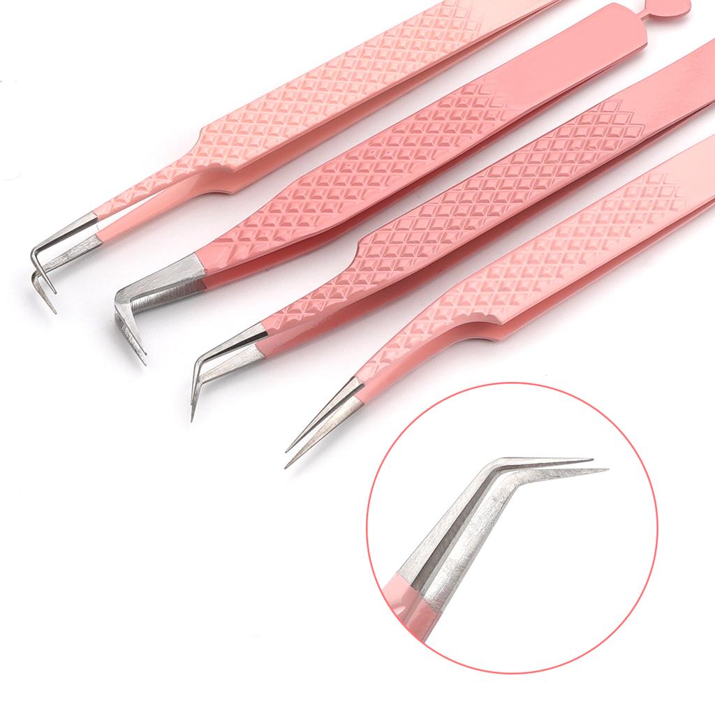 Lash Tweezers, Stainless Steel Fiber Tip Tweezers Set, Eyelash Extension Tweezers With Charm, Custom Logo EyeLashes Tweezers