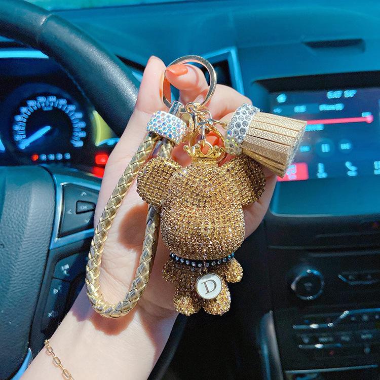 Car Studded Bear Key Chain Car Key Pendant Ladies Diamond Leather Rope Pendant Fashion Bag Pendant Online Celebrity Gift.