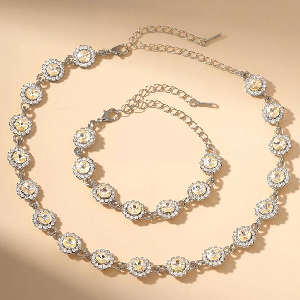 Colorful zircon necklace and bracelet two-piece set for women, fashionable and luxurious full-diamond jewelry set, decorative accessories for women