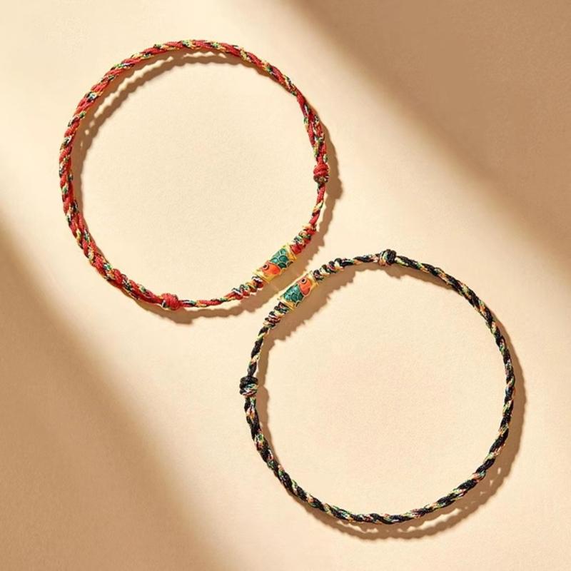 Handwoven Drawable Bracelet Minimalist Cotton Rope Handchain with Kois Fish Pendant Versatile Jewelry for All Occasion