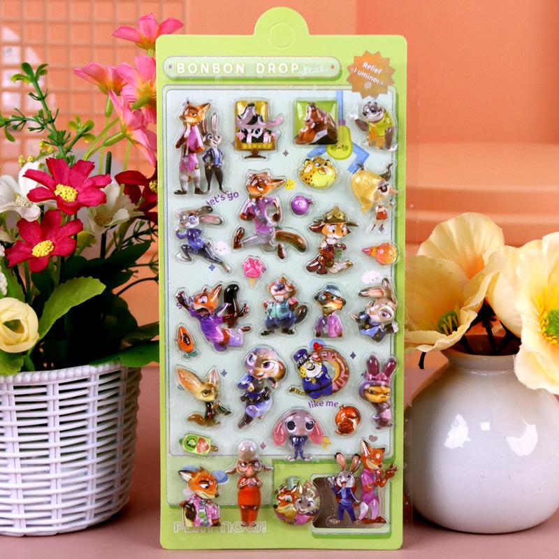 4pcs Zootopia 3d Embossed Crystal Sticker Blind Box Diy Mobile Phone Case Decoration Student Stationery Handbook Sticker Gift