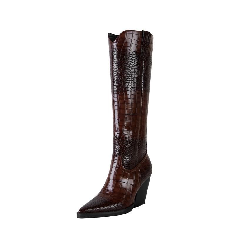 Fashion Kaky's New Pointed Thick Heeled Oversized Women's Boots, High Boots, Long Boots, Western Boots