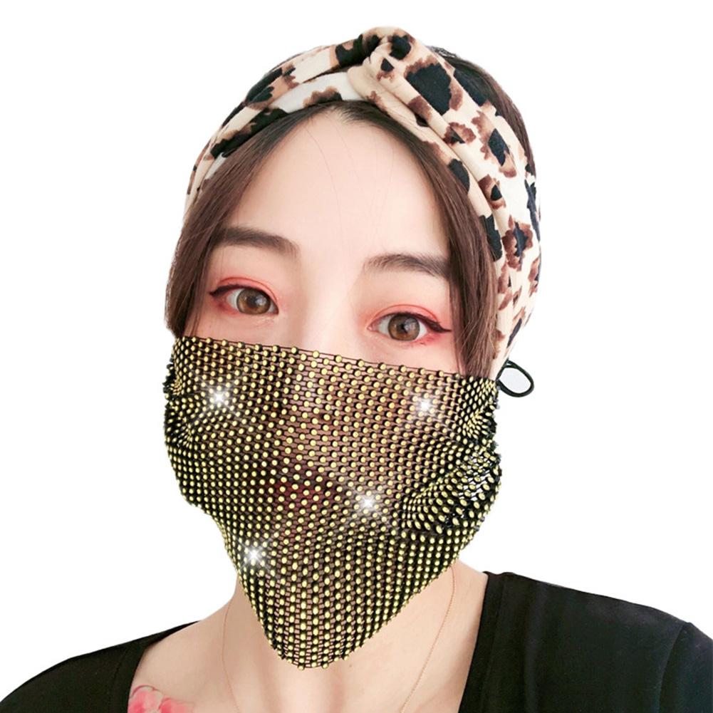 Women's Mesh Face Mask Flash Diamond Rhinestone Star Washable Personality Nightclub Party Mask