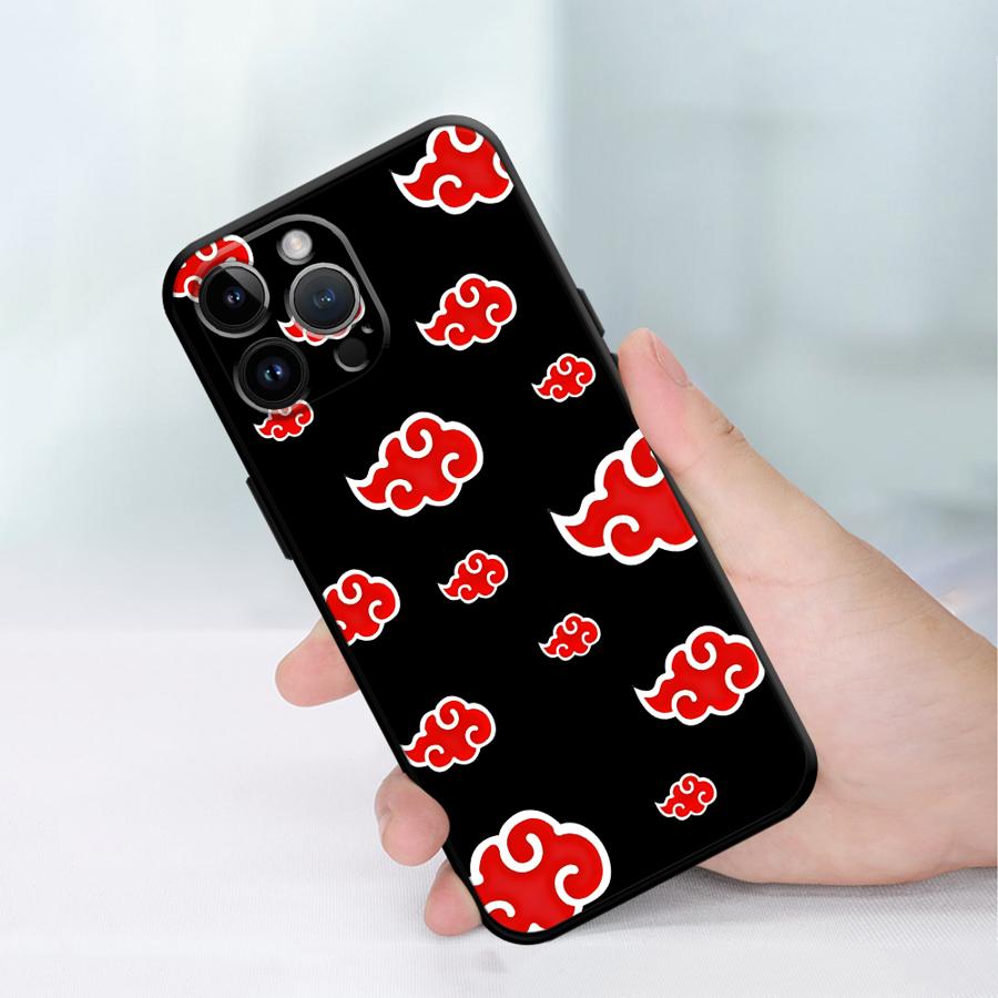 Case for iPhone 13 12 11 Pro Max XR 7 8 15 16 14 Plus XS Max Black Soft Phone Cover Akatsuki Cool Cloud