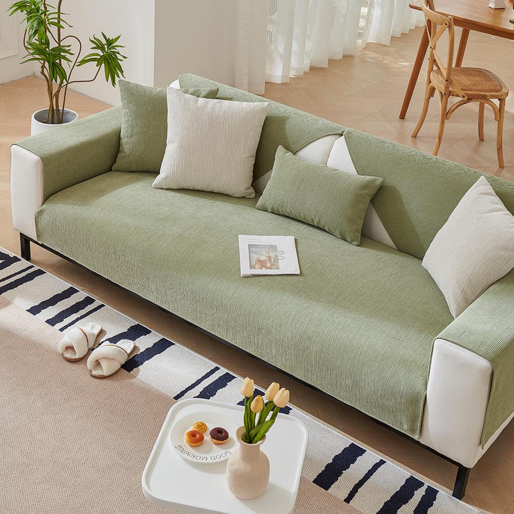 Sofa Cushion Universal In All Seasons, Fine Willow Chenille Non-Slip Cover, Simple All-Inclusive Universal Cover, Summer Green Seat Cushion