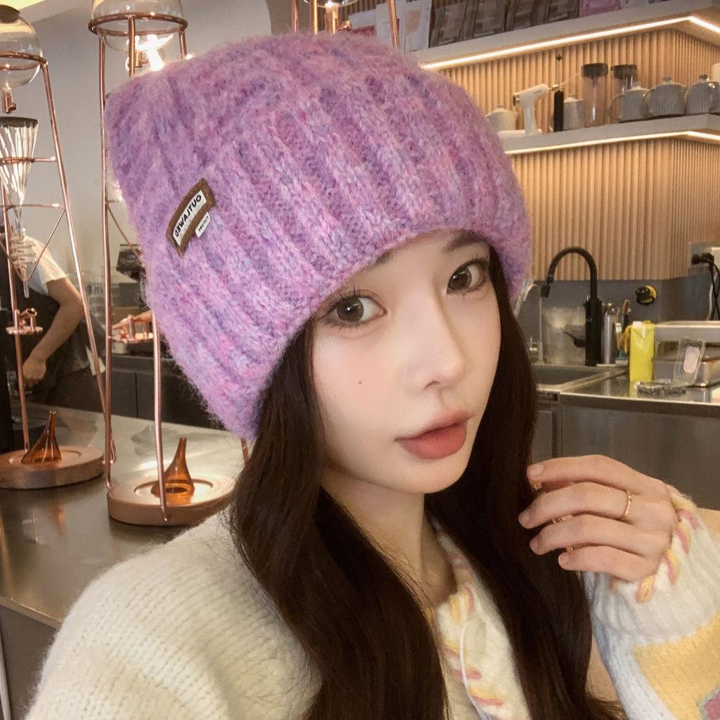 Women's Hat Cat Ear Knitted Hat Autumn Winter Beanie, Cute Letter Tag, Warm Student Style
