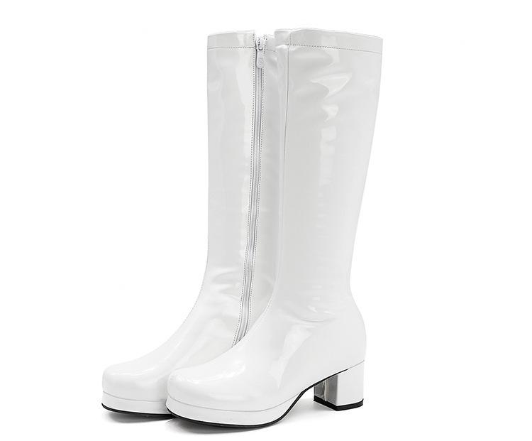 New  Head Patent Leather Boots High Martin Boots Knight Boots Water Platform Thick Middle Heel  Shoes Large Size