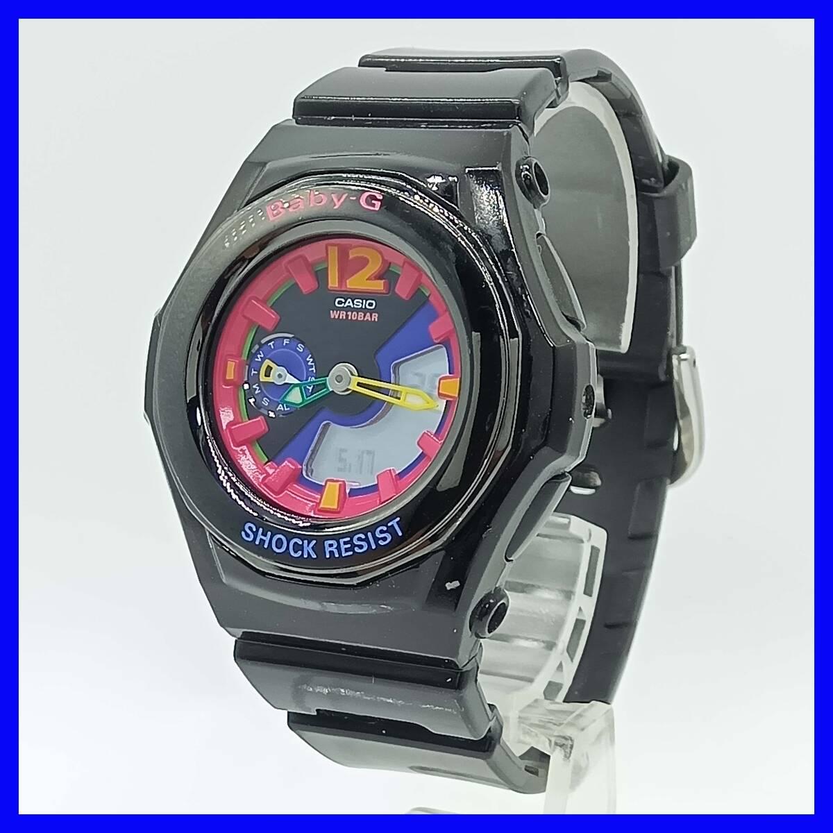1074 [Battery replaced] Casio Baby-G BGA-141 Ana-Digi Ladies Watch Black x Pink Index Good Condition