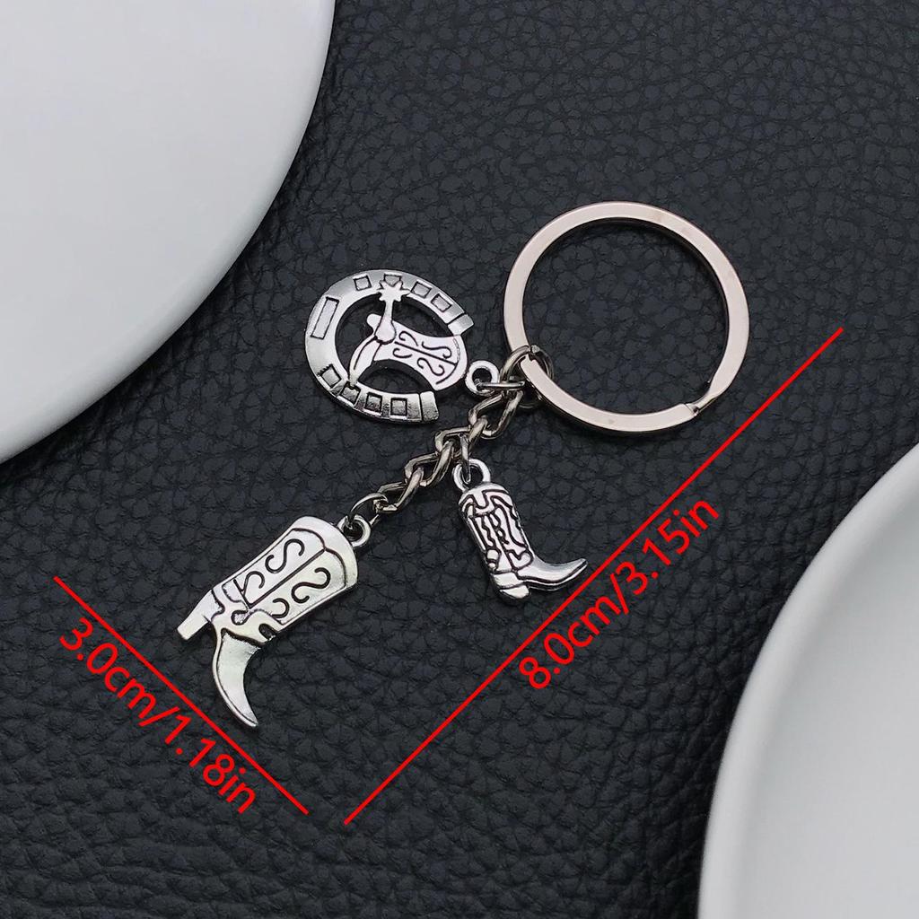 Antique Silver Horse Hoof Cowboy Hat Keychain - Creative Zinc Alloy Backpack Ornament & Gift Pendant