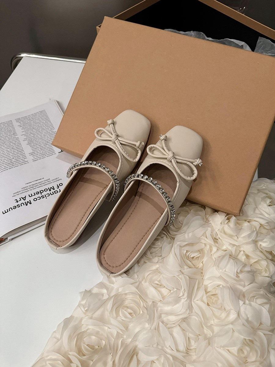 

Серебристые полушлепанцы с плоской подошвой, с нежным верхом в виде мешочка, обувь феи, новая обувь с бантом 40 абрикосовый