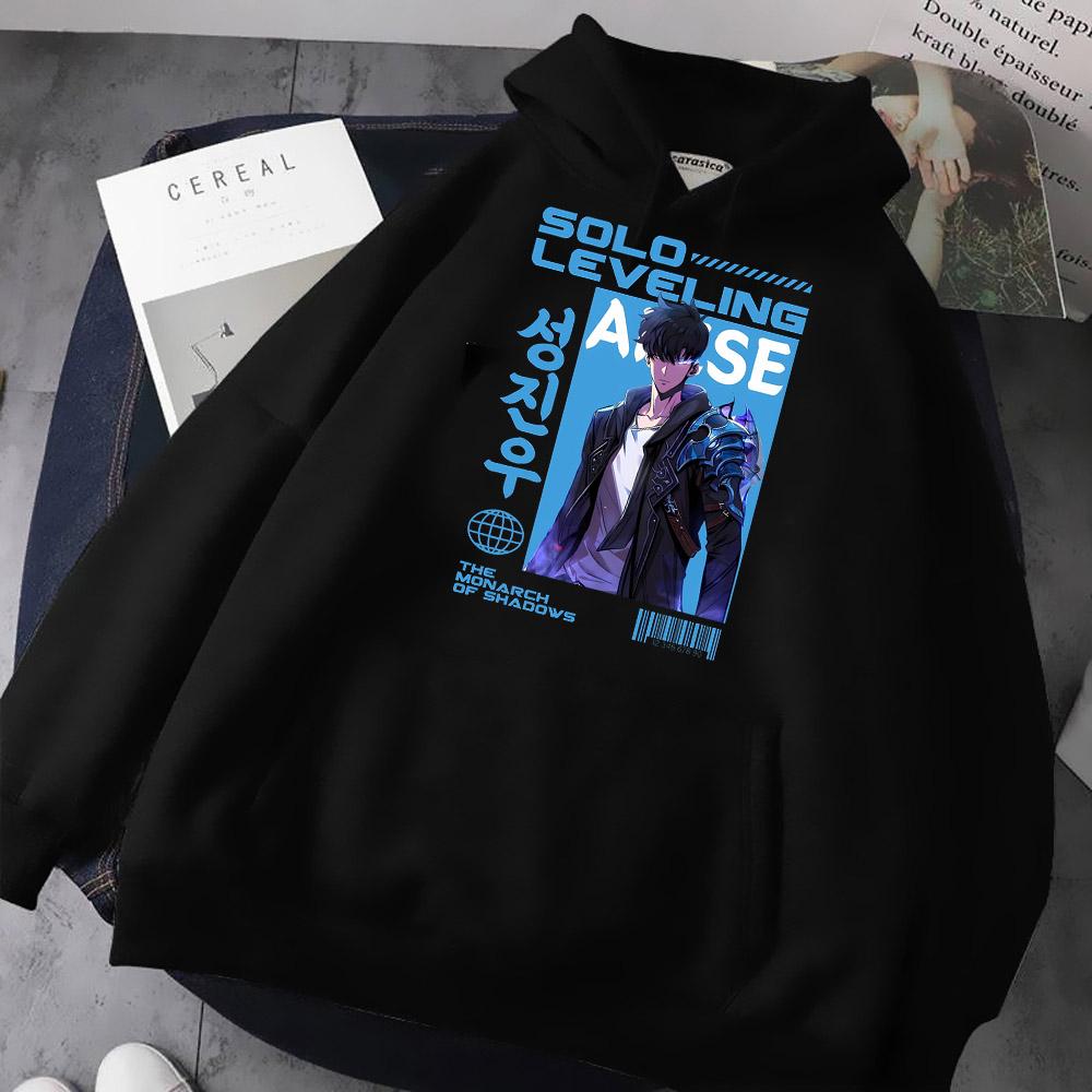 Sung Jin Woo Potisk Mikina s Kapucí Anime Solo Leveling Streetwear Muži Ženy Dlouhý Rukáv Mikiny Harajuku Volná Ležérní Pulovr Mikina