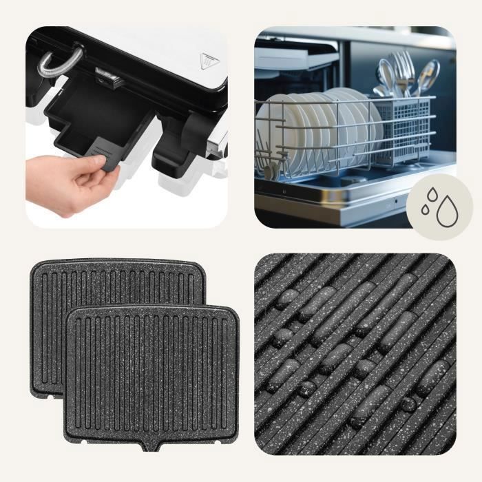 Grill électrique multifonction - zeegma - 2000 w - revêtement anti-adhérent - ouverture 180° - plaques amovibles