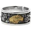 New Men's Domineering Ring Tiger Sniffing Rose Retro Hip Hop Open Index Finger Ring