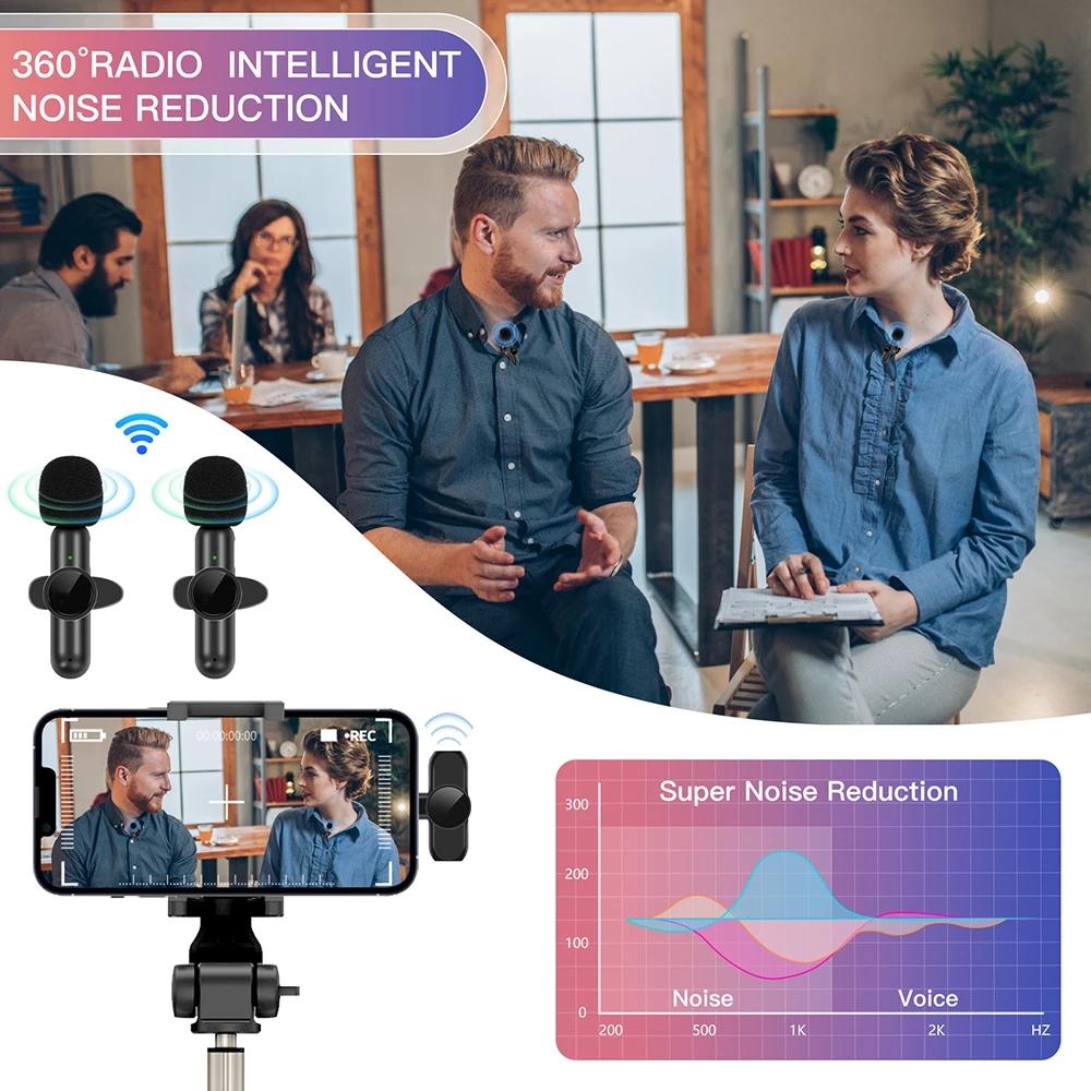 Professional Wireless Lavalier Microphone Dual Mic Kit for iPhone Android PC Mini Clip On Lapel Buttonhole Design
