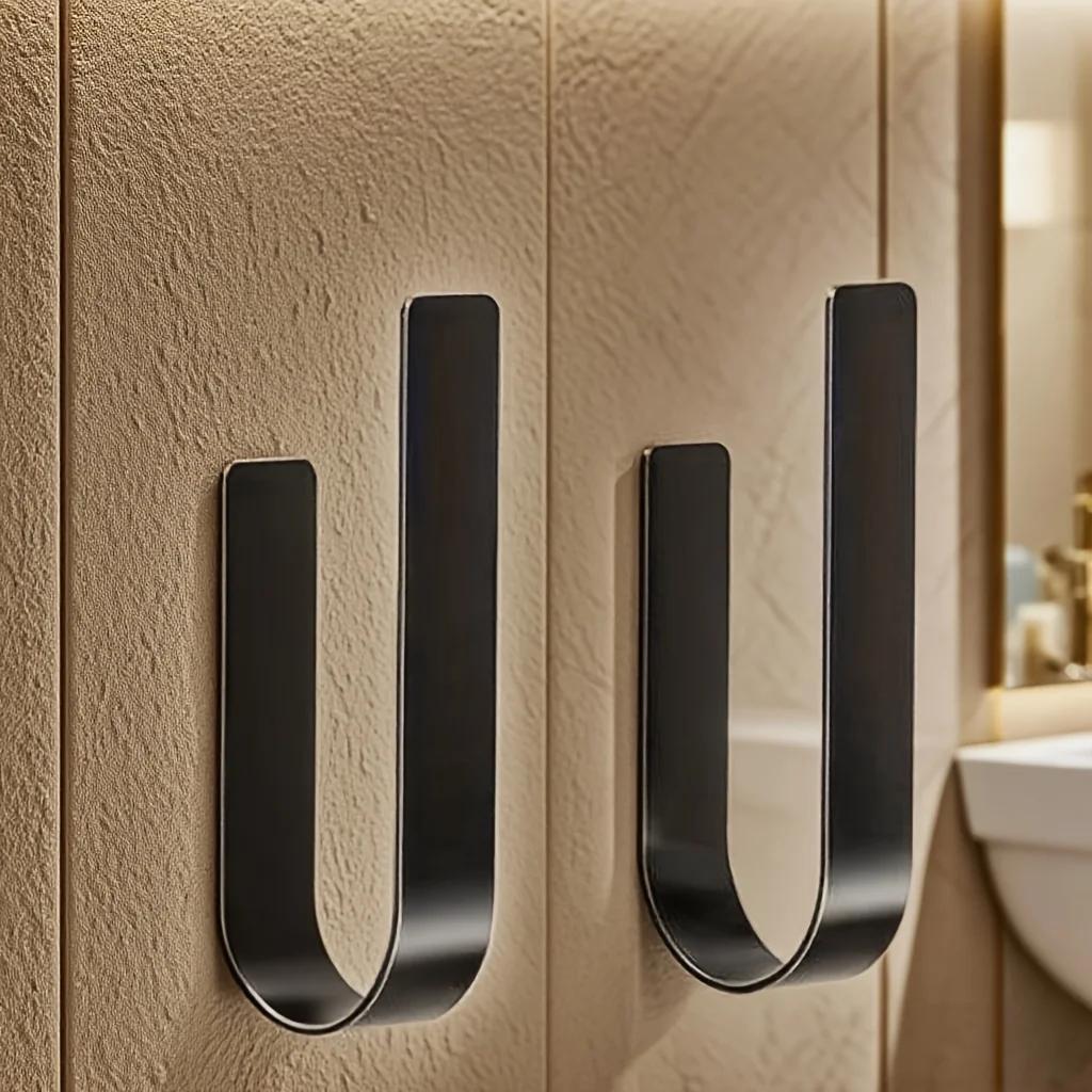 3-in-1 Wall-Mounted Toilet Paper Holder with Towel Rack & Hooks-Black Metal,Space-Saving Design for Bathroom,Kitchen,Living Room