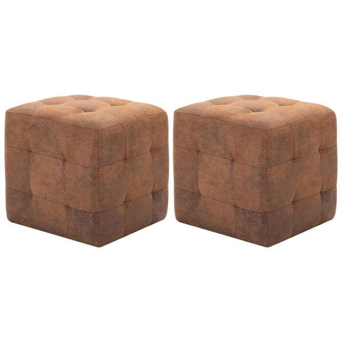 VidaXL 2 Pcs Poufs Brown 30 X 30 X 30 Cm Suede Faux Leather