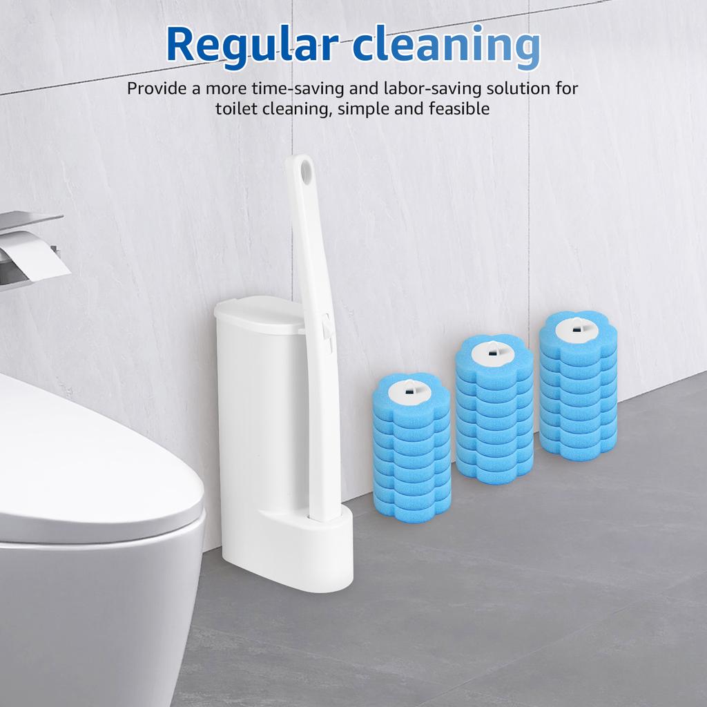 24Pcs Disposable Toilet Brush Kit Long Handle Wc Cleaning Tool Kit with Replaceable Brush Head Bathroom Cleaning Accessories