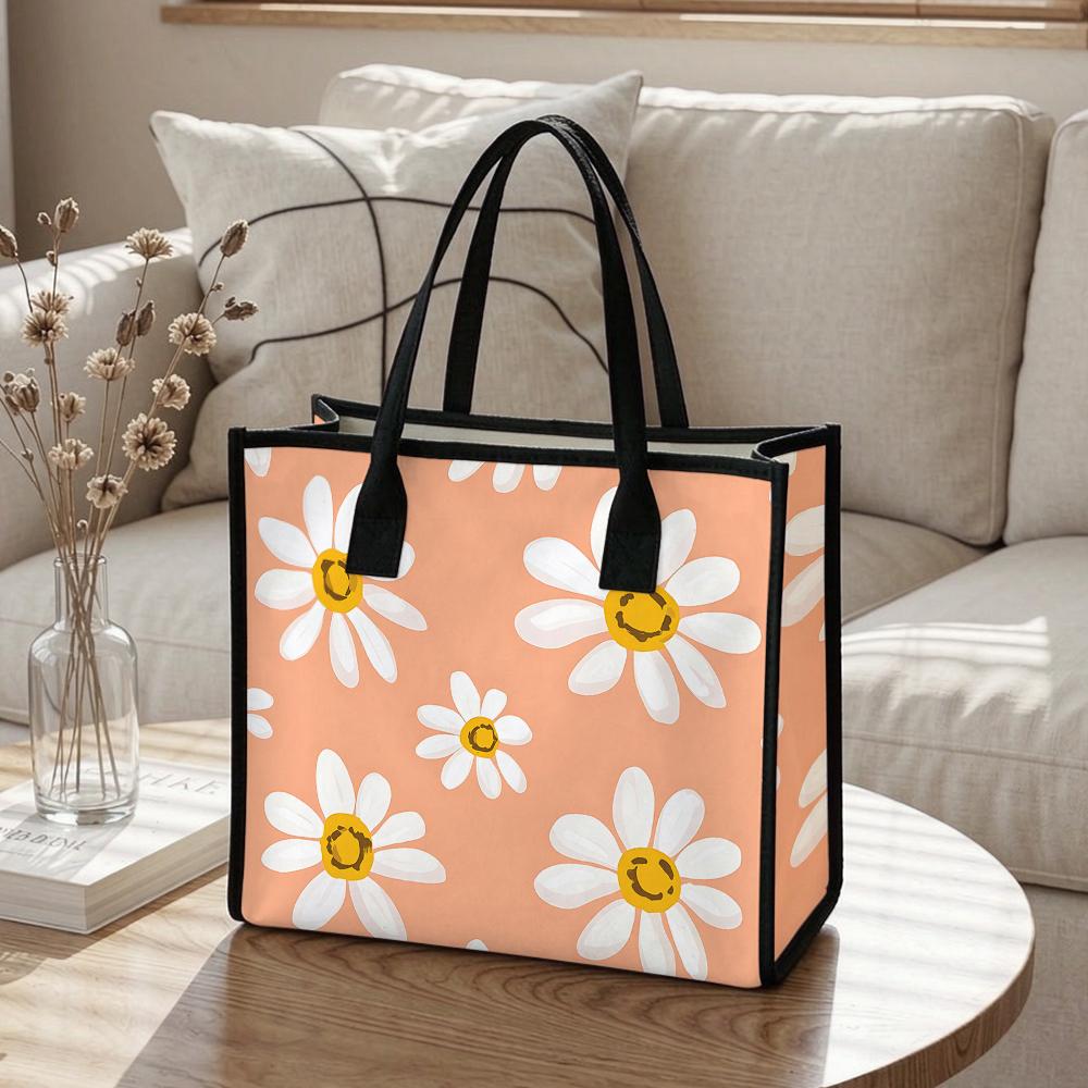 Cute Daisy Printed Tote Bag Casual Lightweight Daily Shopping Carry Handbag