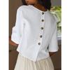 Vintage Ethnic Style Loose White 3 4 Sleeve Pullover Shirt Top