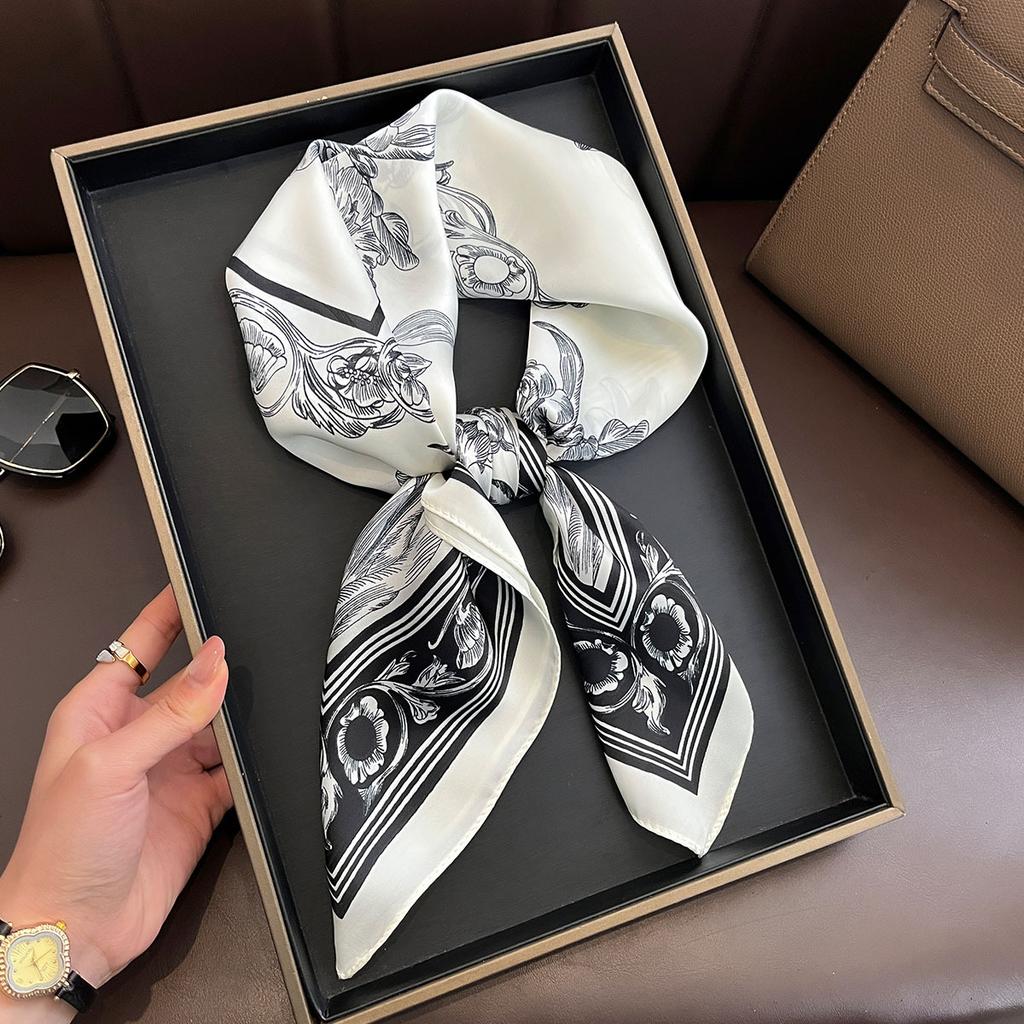 New Floral Print Silk Feeling 70cm Square Scarf Women Foulard Cashew Neckerchief Lady Satin Head Hijab Female Decorate Neck Ties