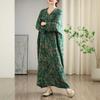 Women's Early Fall Floral Print Neck Maxi Dress Vacation-Ready Boho Chic Loose Fit Linen Blend for Comfort
