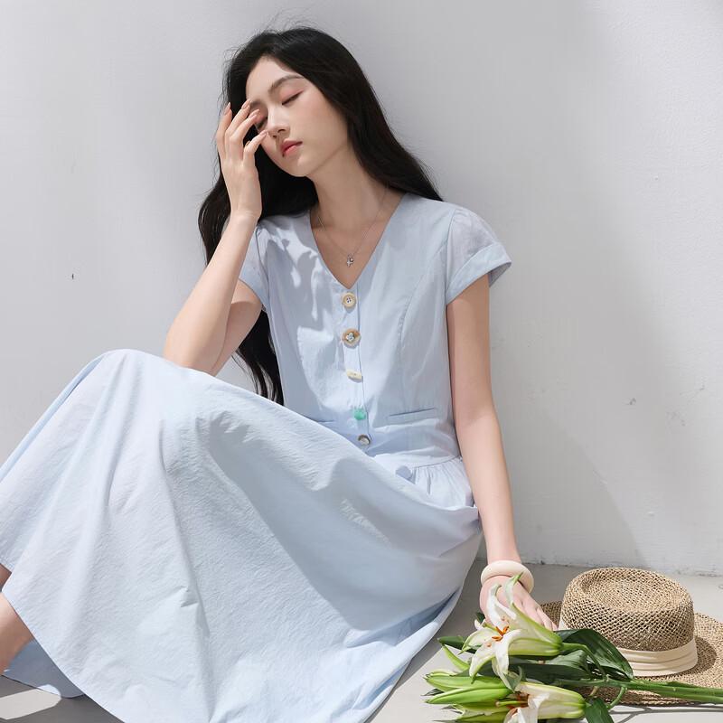 Sancai 2026 Summer V-Neck A-Line Long Dress
