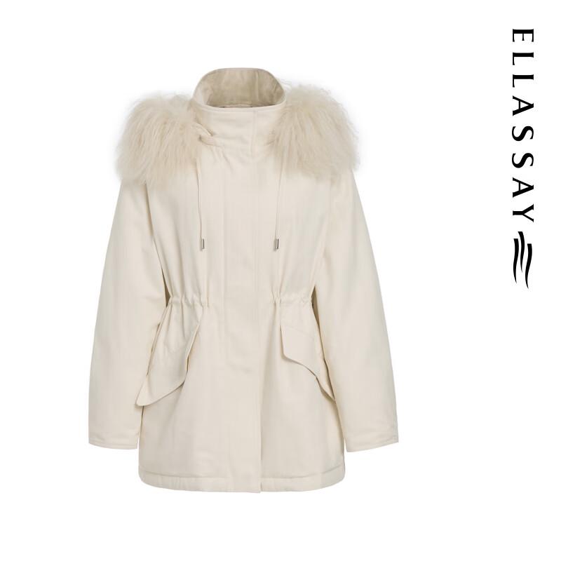 ELLASSAY Women's Porcelain White Loose Fit Drawstring Hooded Down Jacket