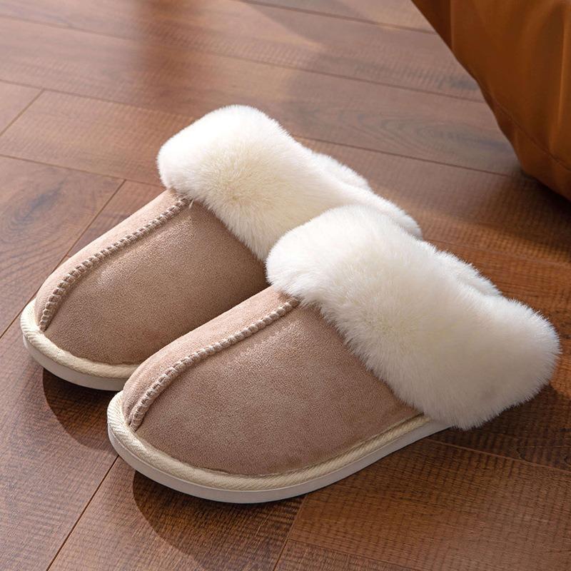 Cross-border Wholesale Fluffy Slippers Women's Autumn and Winter Warm Thick-bottomed Plush Slippers Home Indoor Cotton Slippers Men
