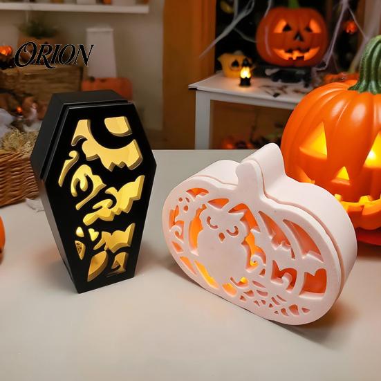 Resin Casting Molds Halloween Coffins Lampshade Silicone Mold, DIY Hollow Ghost Spider Bat Food Grade Crafts Gypsum Cement Epoxy Mold Handmade