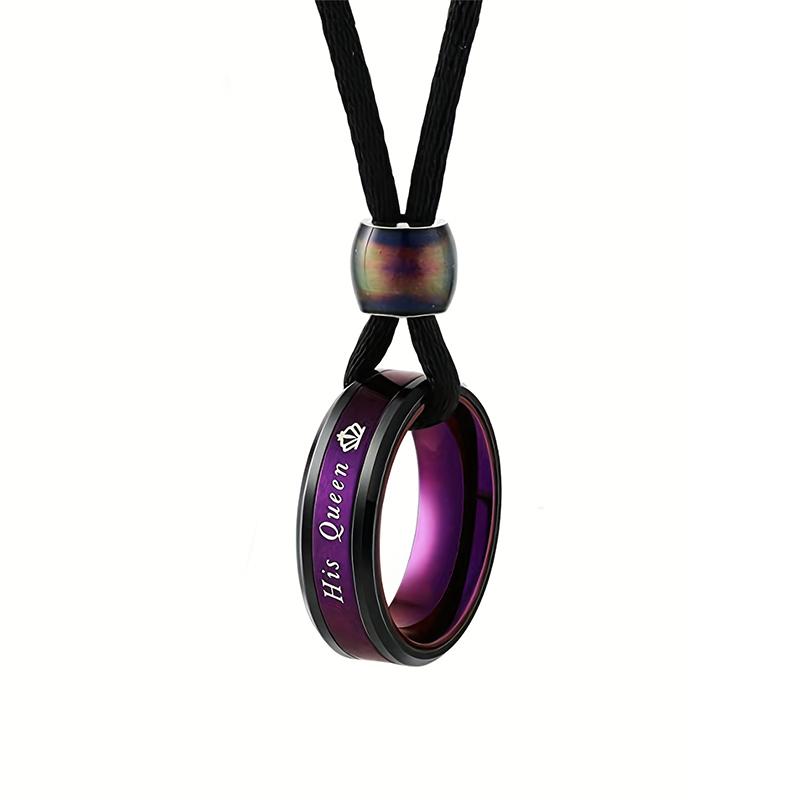 Stainless Steel Colorful Beads Couple Ring Pendant Necklace Creative Blue King Purple Queen Couple Jewelry Accessories 55cm