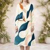 Women Plus Size Printed Round Neck Long Sleeve Cropped Cardigan Sleeveless Midi Dress Two Piece Set
