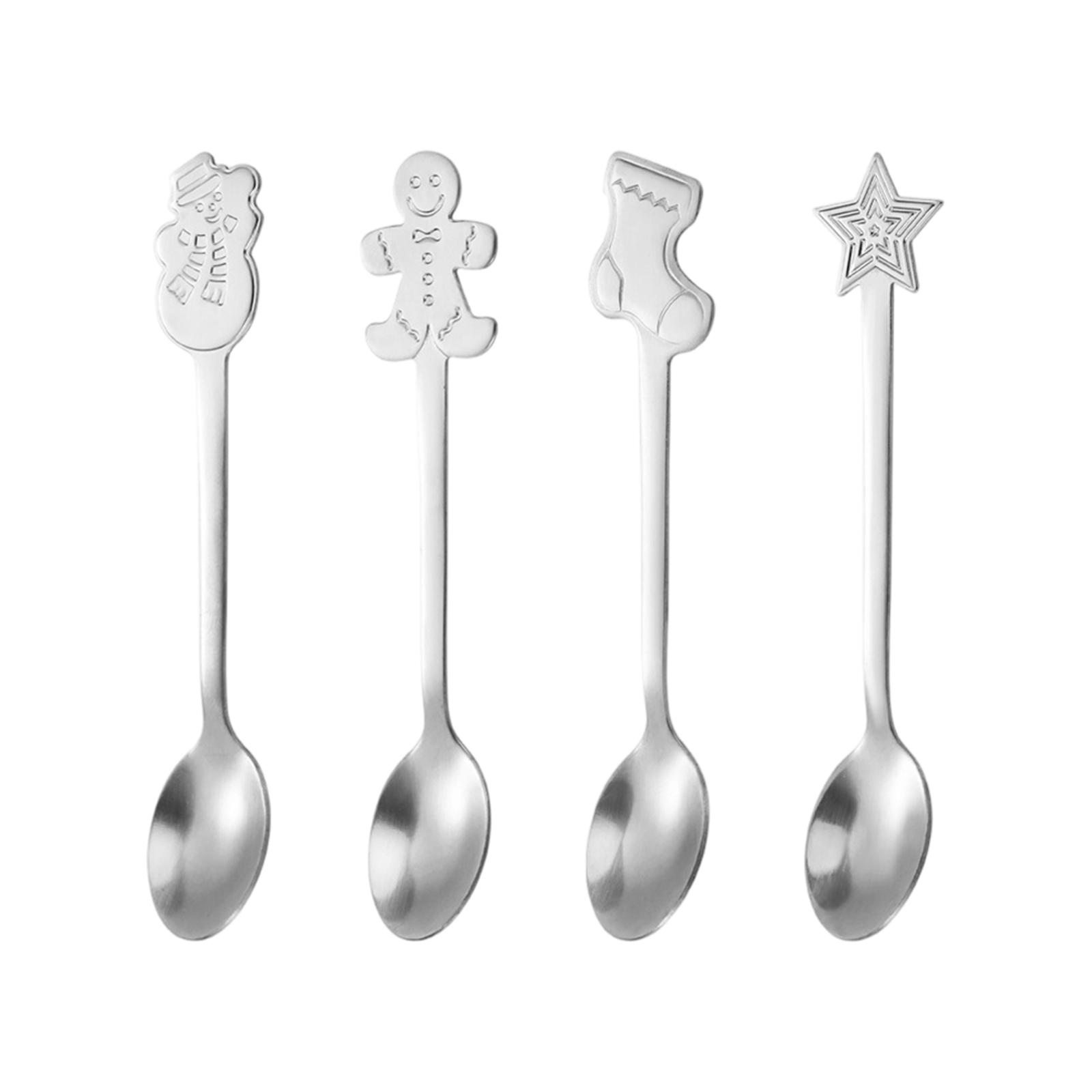 

4pcs Christmas Spoon Set Hot Chocolate Stirring Creative Stainless Steel Coffee Tea Soup Dessert For Drink Mixing Milkshaking One Size серебряный