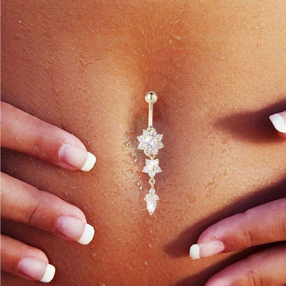 Flower Shaped Anti allergy Copper Belly Navel Plating Body Piercing Jewelry Gold
