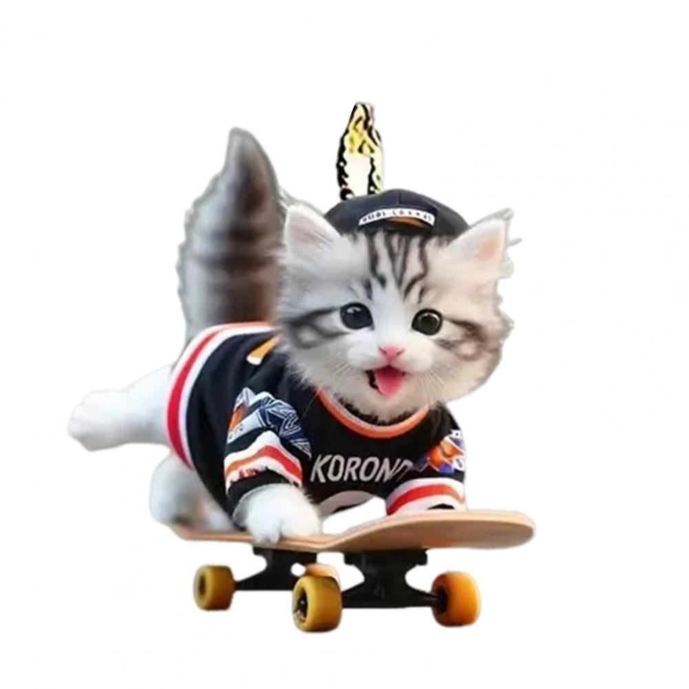 Cat Theme Ornament Cute Acrylic Cat Car Hanging Decoration for Home Office Cartoon Kitten Ornament Pendant for Auto Rearview