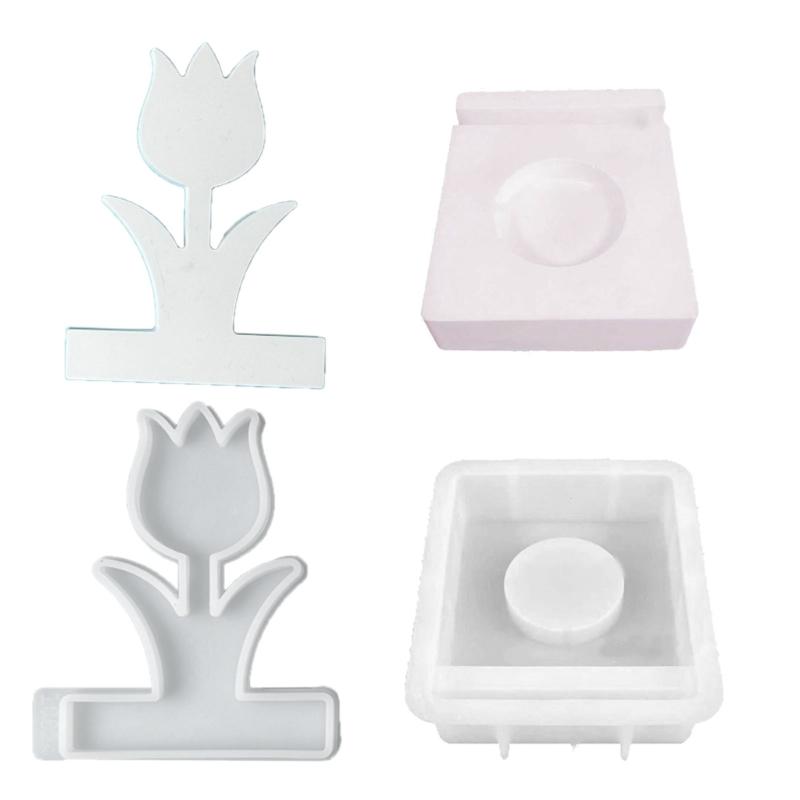 Tulips Candle Holder Resins Moulds Flower Candlesticks Castings Molds Candle Holder Silicone Molds Table Decorations