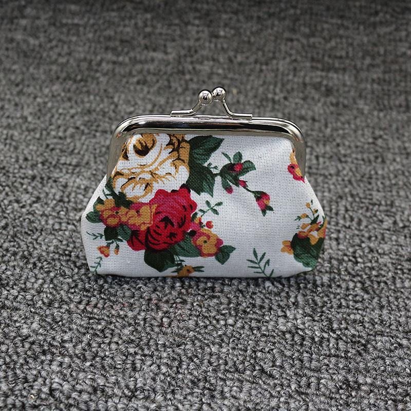 Rose Flower Canvas Coin Purse Cute Flower Print Mini Bag Coin Bag Wallet Girl Little Bag Key Credit Card Holder Pouch