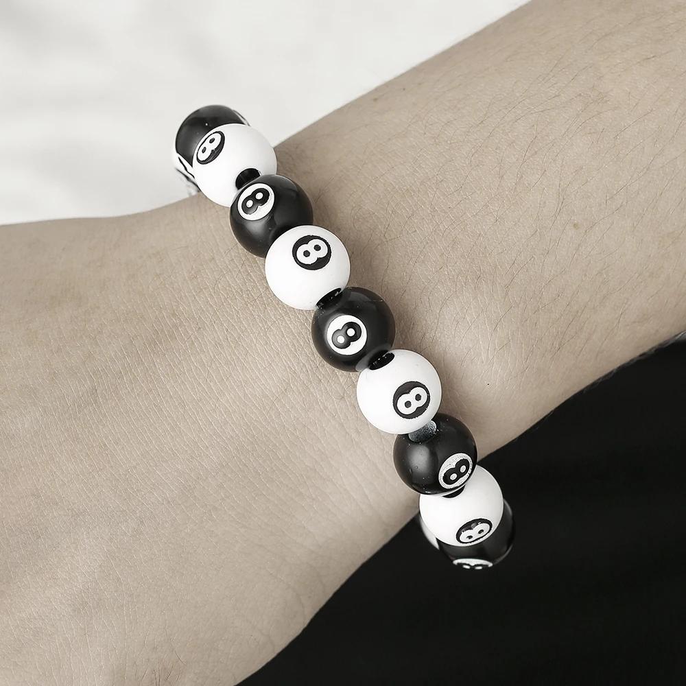 Hot- Creative Billiards Black 8 Bead Bracelet Billiards Figure Eight Elastic Bracelet Accessory Couple Bracelet Jewelry