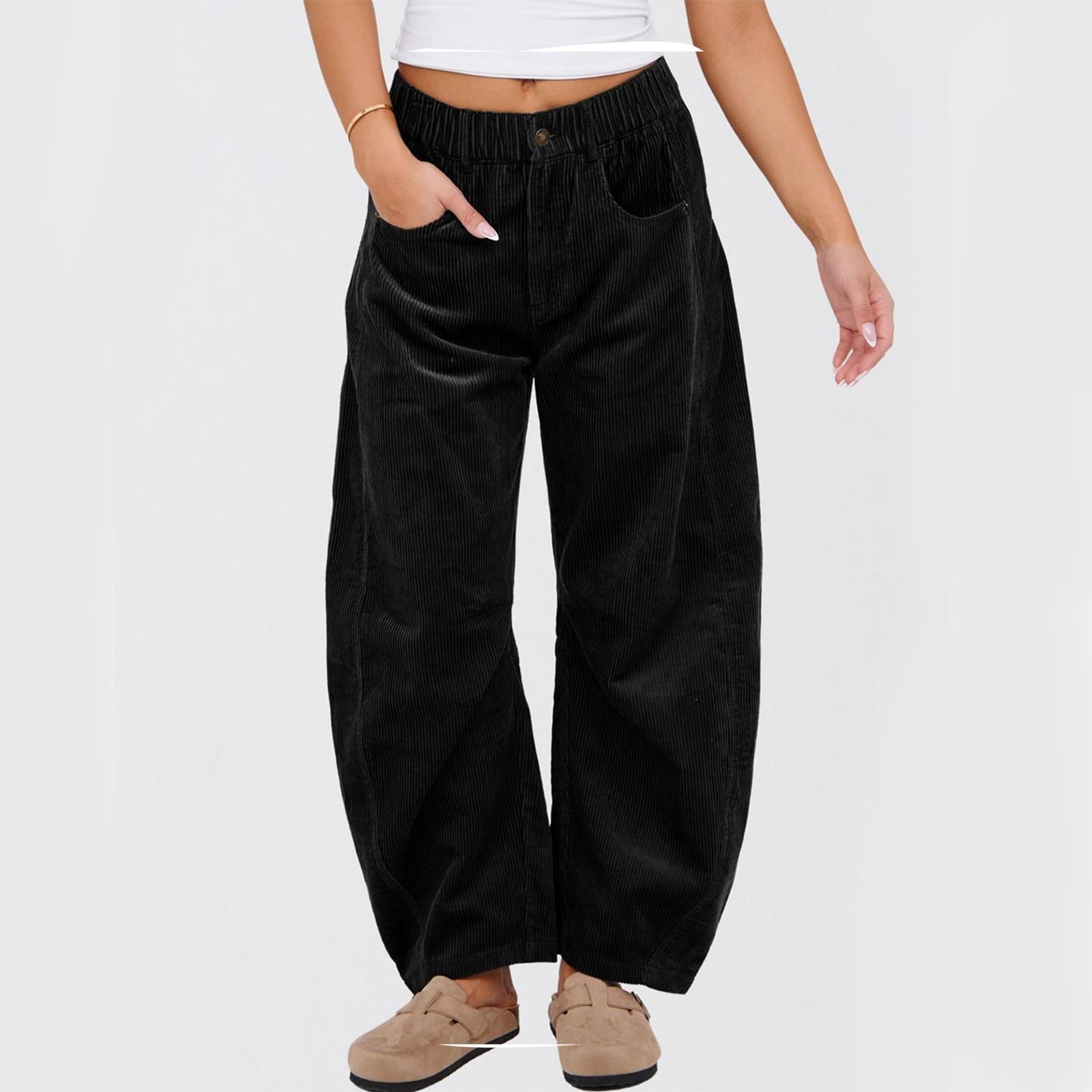 

Женские повседневные модные удобные свободные прямые брюки с высокой талией M чёрный