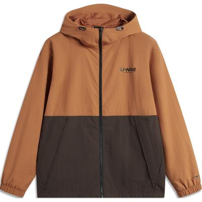Li Ning Hooded Color Block Letter Zipper Sports Jacket Unisex Jacket Amber-Brown AFDU955-8