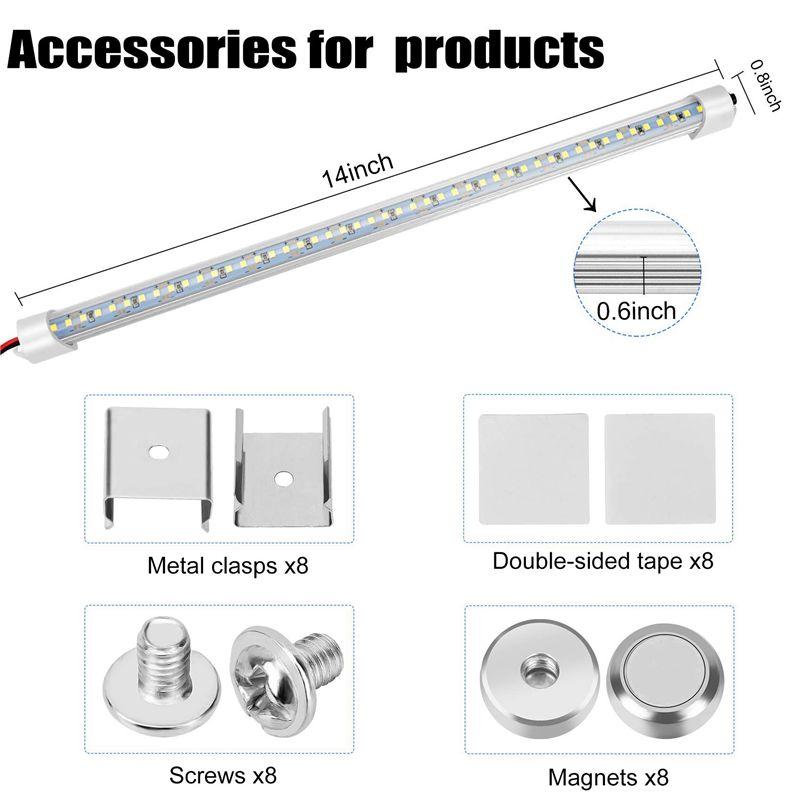 8X 12V Interior LED Light Bar 48 Leds Strip Lights With Switch And Magnets 6500K White Light For Car Van RV With US Plug